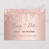 Quinceanera roos gold glitter drip verander datum briefkaart (Voorkant)
