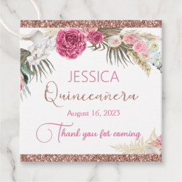 Quinceanera Roos Gold Glitter Floral Gift Label