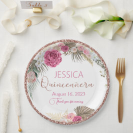 Quinceanera Roos Gold Glitter Floral Paper Bord