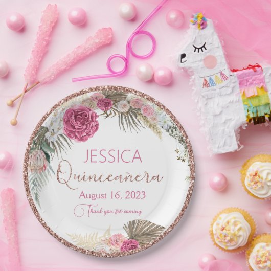 Quinceanera Roos Gold Glitter Floral Paper Bord (Feest)