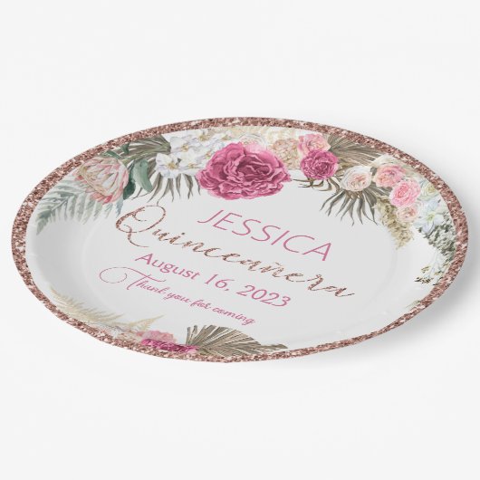 Quinceanera Roos Gold Glitter Floral Paper Bord (Gekanteld)