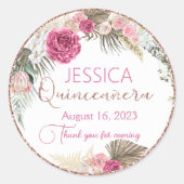 Quinceanera Roos Gold Glitter Floral Round Sticker (Voorkant)
