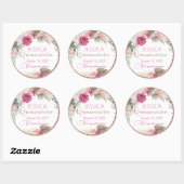 Quinceanera Roos Gold Glitter Floral Round Sticker (Vel)