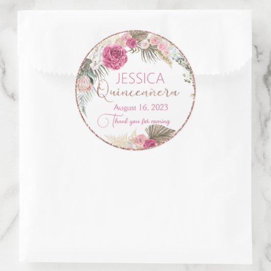 Quinceanera Roos Gold Glitter Floral Round Sticker (Tas)