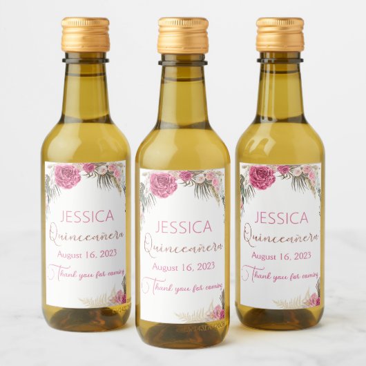 Quinceanera Roos Gold Glitter Mini Fles Etiket (Flessen)