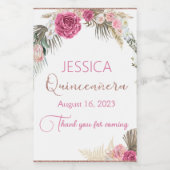 Quinceanera Roos Gold Glitter Mini Fles Etiket (Enkel label)