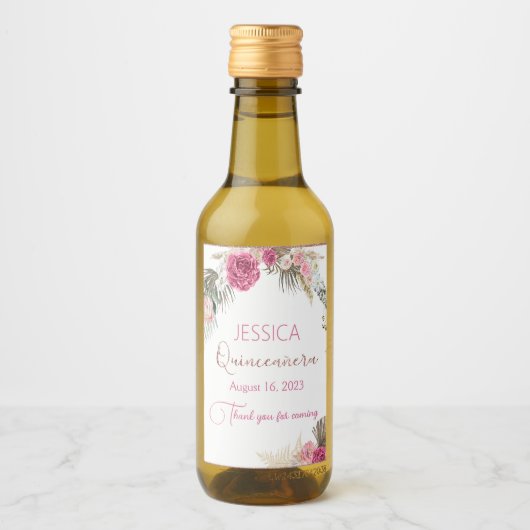 Quinceanera Roos Gold Glitter Mini Fles Etiket (Voorkant)