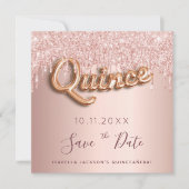 Quinceanera roos gold glitter save the date kaart (Voorkant)