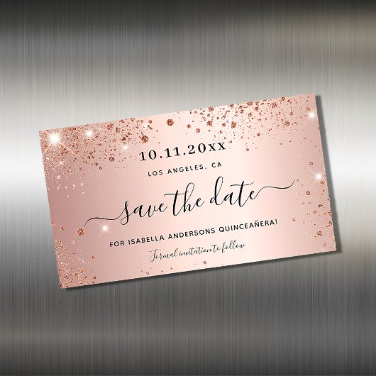 Quinceanera roos gold glitter save the date magnet