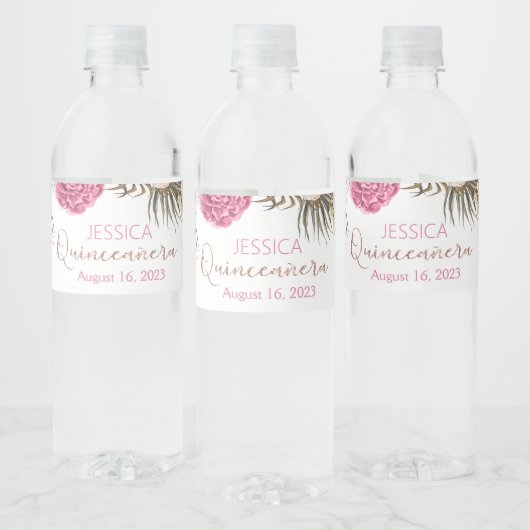 Quinceanera Roos Gold Glitter Water Fles Label Waterfles Etiket (Flessen)