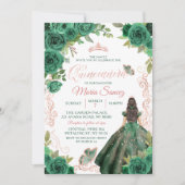 Quinceañera Roos Gold Hunter Green Floral Kaart (Voorkant)