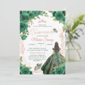 Quinceañera Roos Gold Hunter Green Floral Kaart (Staand voorkant)
