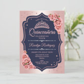 Quinceanera - Roos Gold Navy Kaart (Staand voorkant)