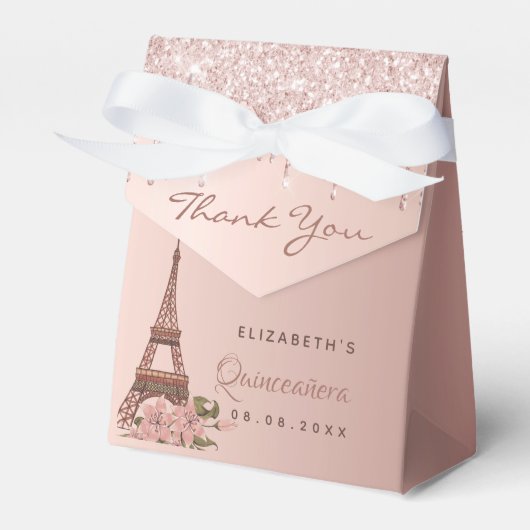 Quinceanera roos gold Paris bedankt Bedankdoosjes (Voorkant Zijde)