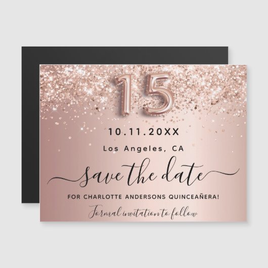 Quinceanera roos gold save the date magnet (Voorkant / Achterkant)