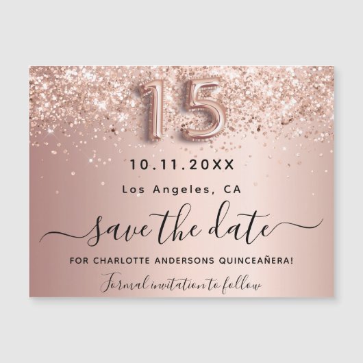 Quinceanera roos gold save the date magnet (Voorkant)