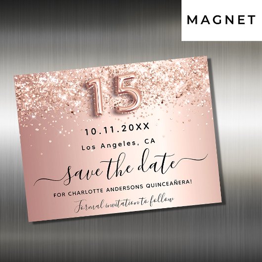 Quinceanera roos gold save the date magnet