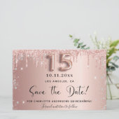 Quinceanera roos Gold Silver Save the date Kaart (Staand voorkant)