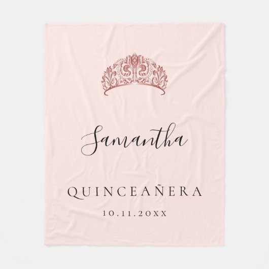 Quinceanera roos Gold tiara crown name Fleece Deken (Voorkant)