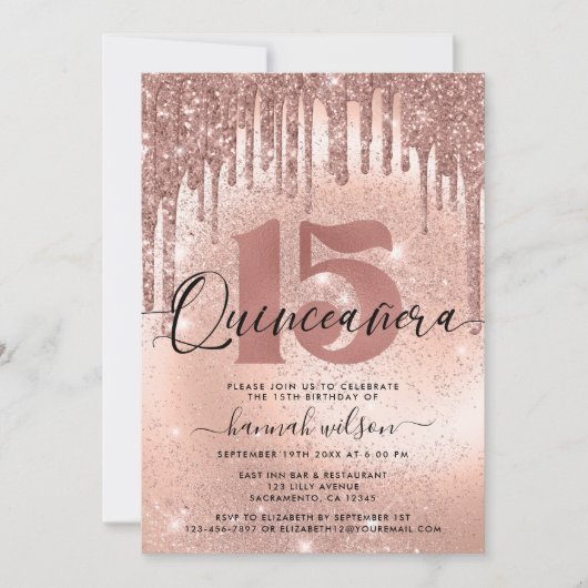 Quinceañera Roos Gold Trendy Kaart (Voorkant)