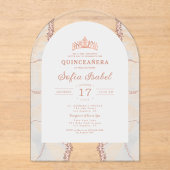 Quinceañera Roos Gold White Agaat Elegant Acryl Uitnodigingen (Voorkant)