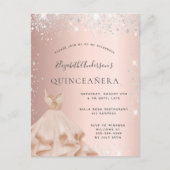 Quinceanera roos Gold zilverglitter Uitnodiging Briefkaart (Voorkant)