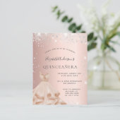 Quinceanera roos Gold zilverglitter Uitnodiging Briefkaart (Staand voorkant)