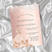 Quinceanera roos Gold zilverglitter Uitnodiging Briefkaart
