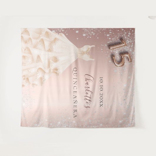 Quinceanera roos Gold zilverglitter Wandkleed (Voorkant (horizontaal))