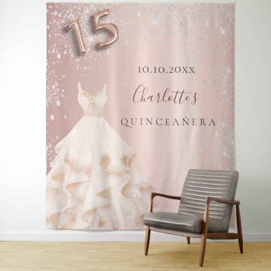 Quinceanera roos Gold zilverglitter Wandkleed (In situ)