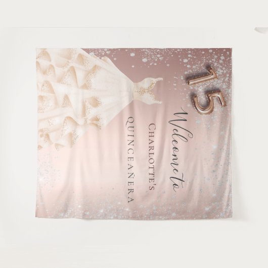 Quinceanera roos Gold zilverglitter Wandkleed (Voorkant (horizontaal))