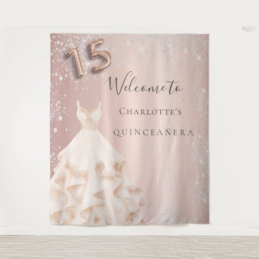 Quinceanera roos Gold zilverglitter Wandkleed (Voorkant)