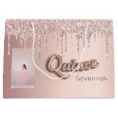 Quinceanera roos goud glitter aangepaste fotoroze groot cadeauzakje (Voorkant)