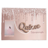 Quinceanera roos goud glitter aangepaste fotoroze groot cadeauzakje (Achterkant)