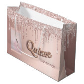 Quinceanera roos goud glitter aangepaste fotoroze groot cadeauzakje (Voorkant Gekanteld)