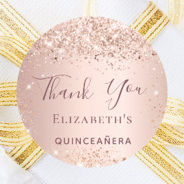 Quinceanera roos goud glitter stof bedankt ronde sticker