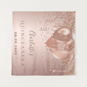 Quinceanera roos goudballonmonogram wandkleed (Voorkant (horizontaal))