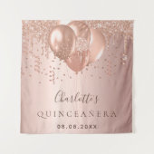 Quinceanera roos goudballonmonogram wandkleed (Voorkant)