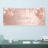 Quinceanera roos goudballonnen feest spandoek (Beurs)