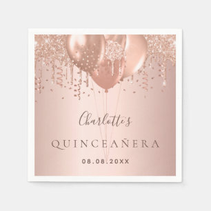 Quinceanera roos goudballonnen monogram servet
