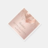 Quinceanera roos goudballonnen monogram servet (Hoek)