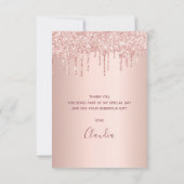 Quinceanera roos goudblush druppels ballonnen bedankkaart (Achterkant)