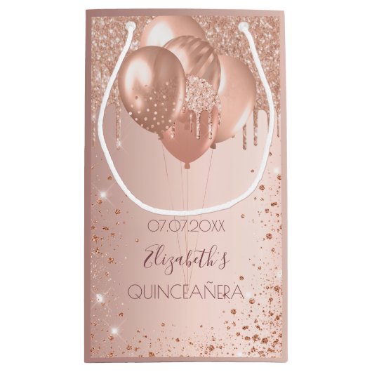 Quinceanera roos goudblush roze ballonnen klein cadeauzakje (Achterkant)