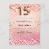 Quinceanera roos goudblush roze confetti uitnodiging briefkaart (Voorkant)