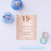 Quinceanera roos goudbruine glitter budget flyer (Enkel)