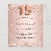 Quinceanera roos goudbruine glitter budget flyer (Voorkant)