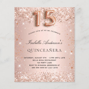 Quinceanera roos goudbruine glitter budget flyer