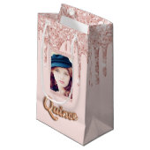 Quinceanera roos goudbruine glitter foto klein cadeauzakje (Voorkant Gekanteld)
