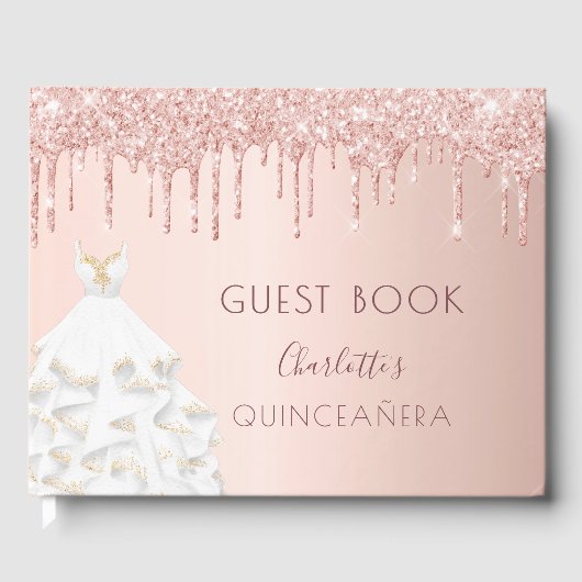 Quinceanera roos goudbruine glitter-kleding gastenboek (Voorkant)