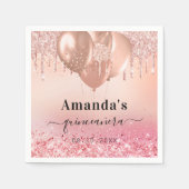 Quinceanera roos goudbruine glitter servet (Voorkant)